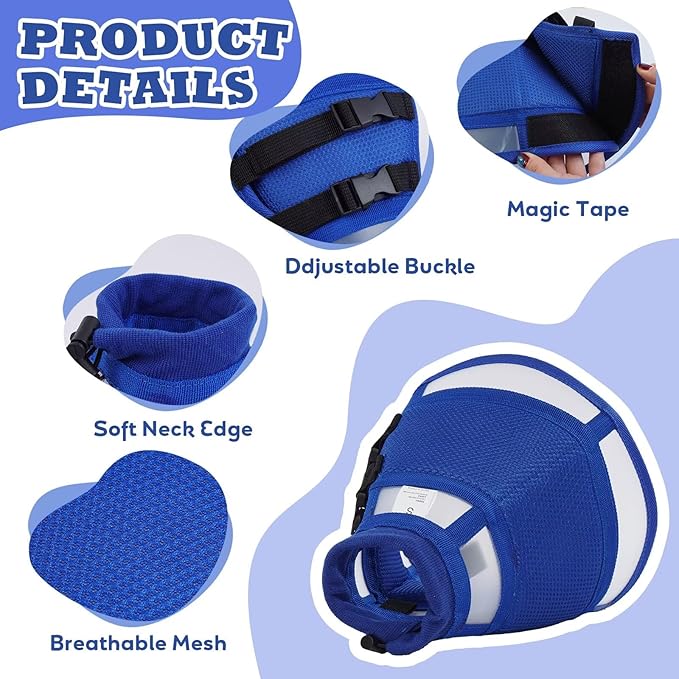 Dog Cone Collar,Cone for Dogs After Surgery,Foldable Cones for Dog Mesh,Pet Elizabethan Collar Alternative to Prevent Licking Wounds,Adjustable ecollars for Dogs After Surgery,Blue M