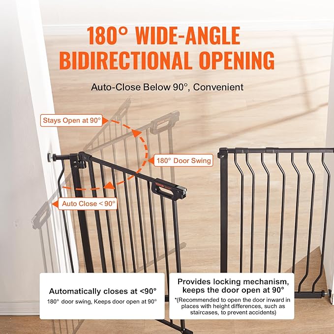 VEVOR 29.5-46.4" Extra Wide Safety Gate for Stairs, Auto Close Dog Gate for The House, Easy Install Pressure Mounted Pet Gates for Doorways, Easy Walk Thru Wide Safety Gate for Dog, Black