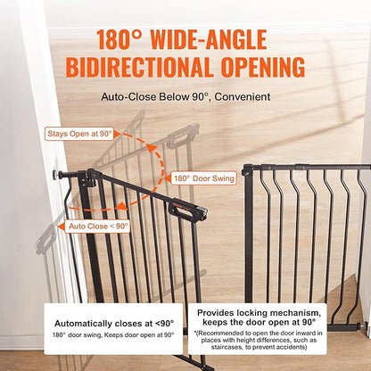 VEVOR 29.5-46.4" Extra Wide Safety Gate for Stairs, Auto Close Dog Gate for The House, Easy Install Pressure Mounted Pet Gates for Doorways, Easy Walk Thru Wide Safety Gate for Dog, Black