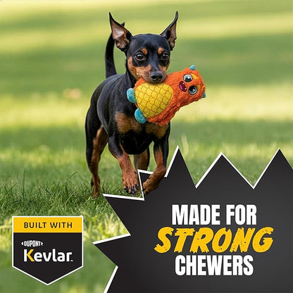 Bite Force - Durable & Strong Dog Toy Orange Monster with Squeaker, Kevlar-Reinforced for Aggressive Chewers.