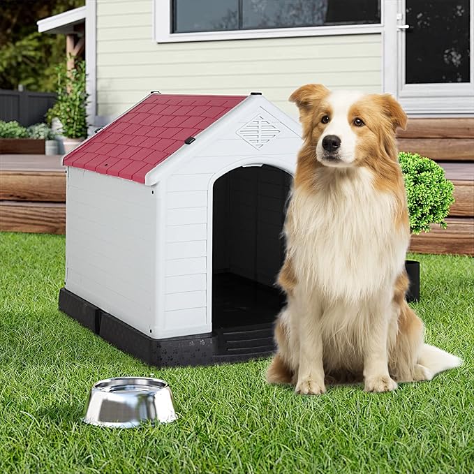 BestPet Dog House Indoor Outdoor Insulated Kennel Durable Plastic Dog House for Small Medium Large Dogs Weather & Water Resistant Pet Crate with Air Vents and Elevated Floor