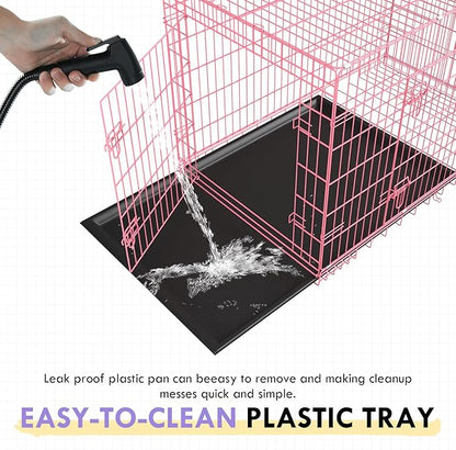 PayLessHere Small Dog Crate Kennel 24 inches Metal Dog Cage Double-Door Folding Travel Indoor Outdoor Puppy Playpen with Divider and Handle Plastic Tray,Pink