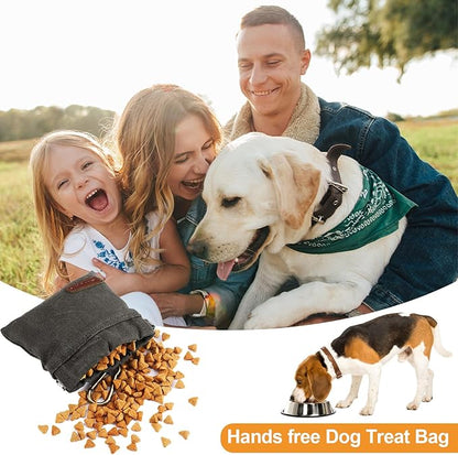 VZZNN 2PC Dog Treat Pouch,Dog Training Treat Reward Bag,Portable Puppy Hand Free Dog Walking Bag,Auto Closing Dog Food Dispenser,Behavior Aids for Puppy Travel or Outdoor(Grey+Khaki)