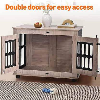 Amazon Basics Heavy Duty Dog Crate Furniture for Small to Medium Dogs, Wooden Dog House Dog Kennel Cage Indoor with Safety Lock, 38.5" L x 26.8" W x 25.6" H