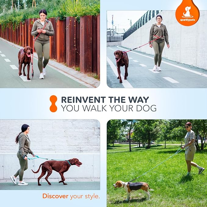 SparklyPets - Bungee Rope Handsfree Leash for 1 Dog - Demovable Slip Lead - Waist or Hip Belt Leash for Dog Walking, Running, Carnicross - Medium & Large Breeds