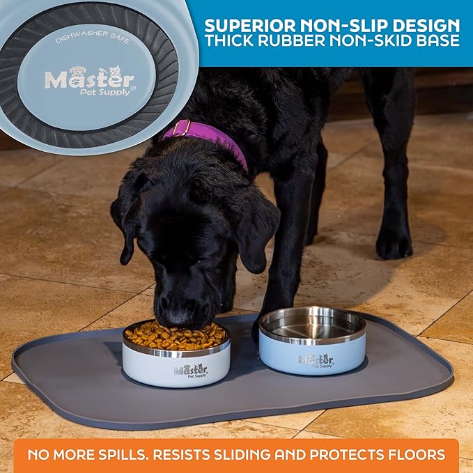 Master Pet Supply Stainless Steel Dog Bowls - 25 oz, Heavy Duty - Glacier Blue, Double Wall Extra-Thick Insulated, Non-Slip Pet Water Bowl for Dogs, Cats & Pets, Anti Rust Metal, Dish Washer Safe