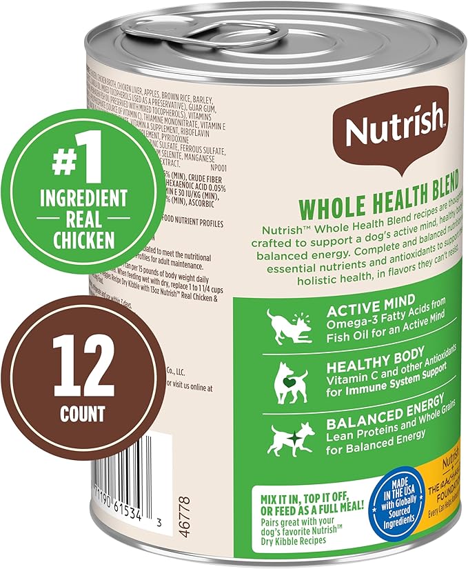 Nutrish Premium Paté Wet Dog Food,Real Chicken & Apple Recipe Whole Health Blend,13 oz. Can,(Rachael Ray),(Pack of 24)