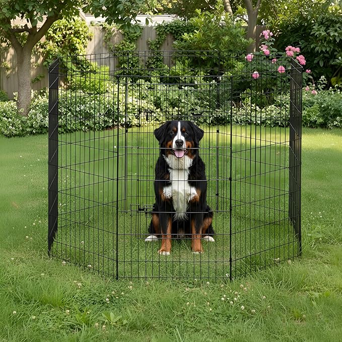 FDW 48 Inch Dog Pen 8 Panel Dog Playpen Indoor Outdoor Metal Puppy Pet Fence Portable Folding Animal Exercise Fence,Black