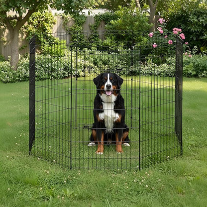 FDW 48 Inch Dog Pen 8 Panel Dog Playpen Indoor Outdoor Metal Puppy Pet Fence Portable Folding Animal Exercise Fence,Black