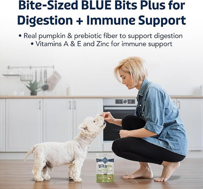 Blue Buffalo Blue Bits Plus Digestion and Immune Support Daily Benefit Dog Treats, Soft & Chewy Chicken and Pumpkin Morsels, 3.5-oz. Bag