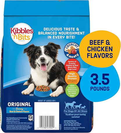 Kibbles 'n Bits Original Dry Dog Food, Savory Beef & Chicken Flavors for Adult Dogs, 3.5 lb. Bag