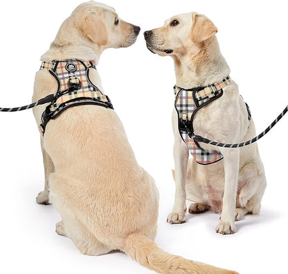 NESTROAD No Pull Dog Harness with Leash, Reflective No Choke Pet Vest Harness,Adjustable Soft Padded Dog Harness with Easy Control Handle for Small Dogs(Checkered Beige,Small)