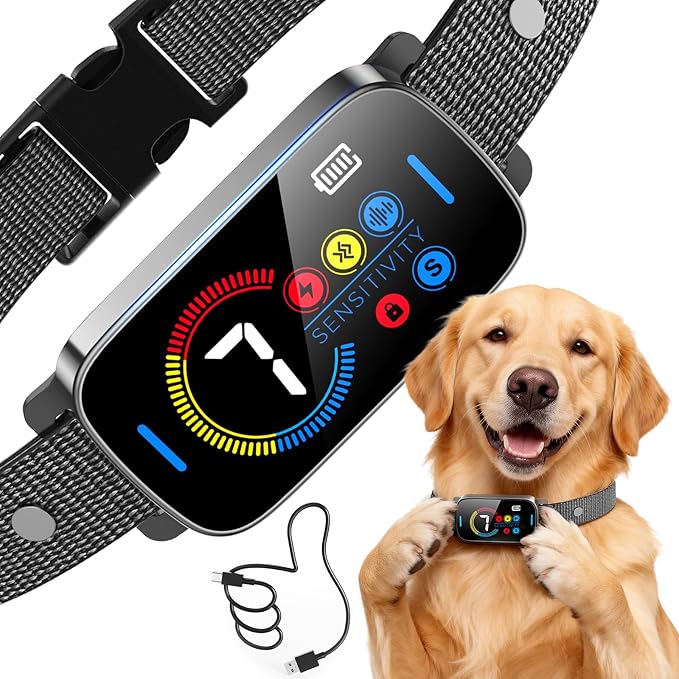 Ultrasonic Bark Collar for Large Medium Small Dogs, Humane No Bark Collar with Beep & Vibration, Smart Barking Collar with 7 Adjustable Sensitivity Levels, Rechargeable Bark Collar for Dogs,Waterproof