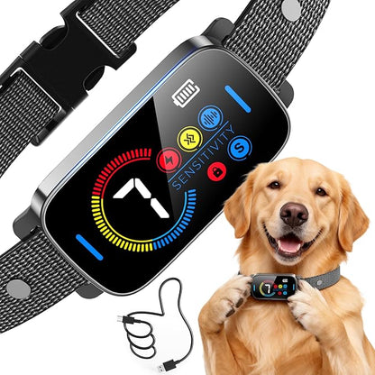 Ultrasonic Bark Collar for Large Medium Small Dogs, Humane No Bark Collar with Beep & Vibration, Smart Barking Collar with 7 Adjustable Sensitivity Levels, Rechargeable Bark Collar for Dogs,Waterproof