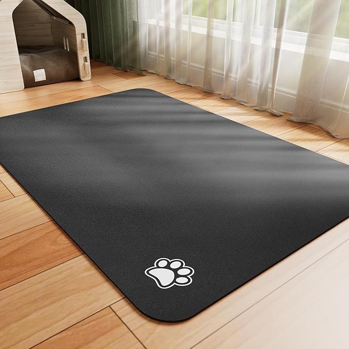 HotLive Dog Food Mat - Absorbent Cat Mat for Food and Water, No Stains Pet Feeding Bowl Mat, Easy to Clean Pet Placemats, Quick Dry Dog Water Dispenser Mat for Messy Drinkers | Paw Black 24"x 36"