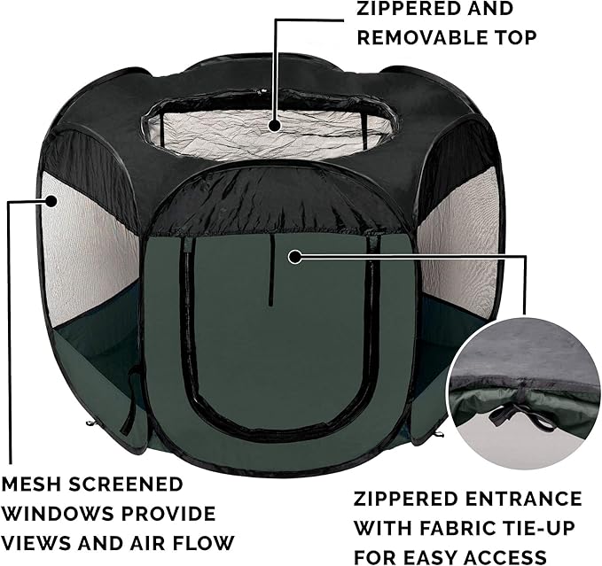 Furhaven Portable Dog Playpen Cat Tent, Pet playground,Kennel foldable indoor outdoor zippered puppy crate - Hunter Green, Medium