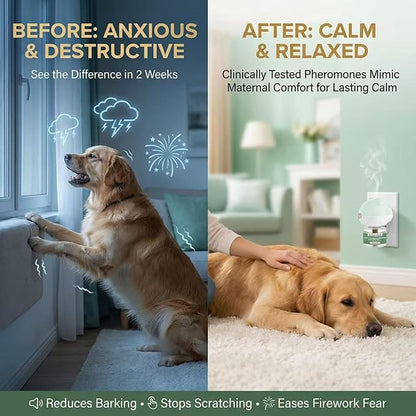 Calming Diffuser for Dog, Pheromone Plug-in Set (2 Diffusers & 6 Refill 48ml) for Dog Anxiety Relief, Reduces Barking, Aggression, Destructive Behavior, Fireworks Fear, 180-Day Dogs Calming Diffuser