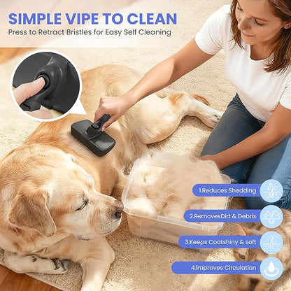 Self Cleaning Shedding Brush - 5-in-1 Professional Pet Grooming Kit Skin Friendly Grooming Tool for Dogs, Cats, and Puppies, Deshedding and Hair Removal for Long and Short Haired Pets, Black