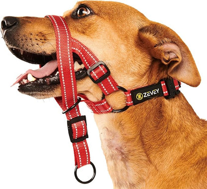 Adjustable Dog Head Halter with Safety Strap, Soft Padded Dog Head Collar for Small Medium Large Dogs, No-Pull Dog Harness for Training and Walking (Medium, Red)