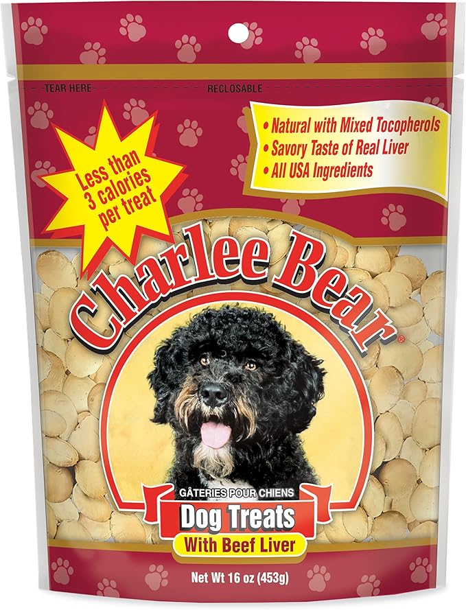 Charlee Bear Original Crunch Beef Liver Dog Treats, 16 oz - Made in the USA, Natural Training Treats for Dogs