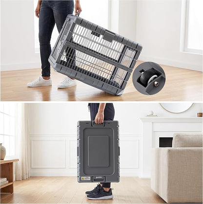 ZOMISIA Collapsible Dog Crate for Large Dogs - 36"L Heavy Duty Dog Kennel No Tools Required with 4 Sides Steel Foldable Cage for Dogs Indoor Furniture, Portable Carrier with 2 Smooth Wheels, Gunmetal