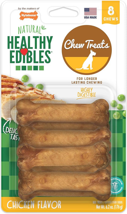 Nylabone Healthy Edibles Natural Dog Chews Long Lasting Chicken Flavor Treats for Dogs, X-Small/Petite (8 Count)