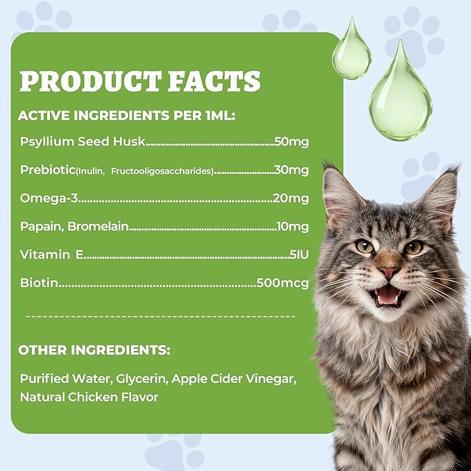 Wellix 120ml Cat Hairball Remedy Drops, Hairball Treatment & Relief for Cats, Natural Cat Furball Control Treats with Psyllium Husk, Omega 3, Support Skin & Coat, Digestive Health-Chicken Flavor