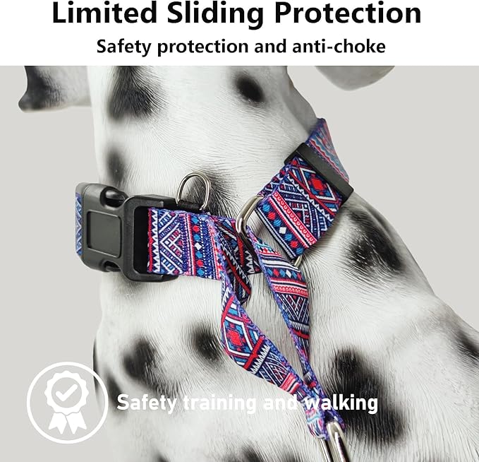 Martingale Collar for Dogs with Buckle No Pull Adjustable Nylon Limited Slip Training Dog Collars (Purple Tribal, Small)