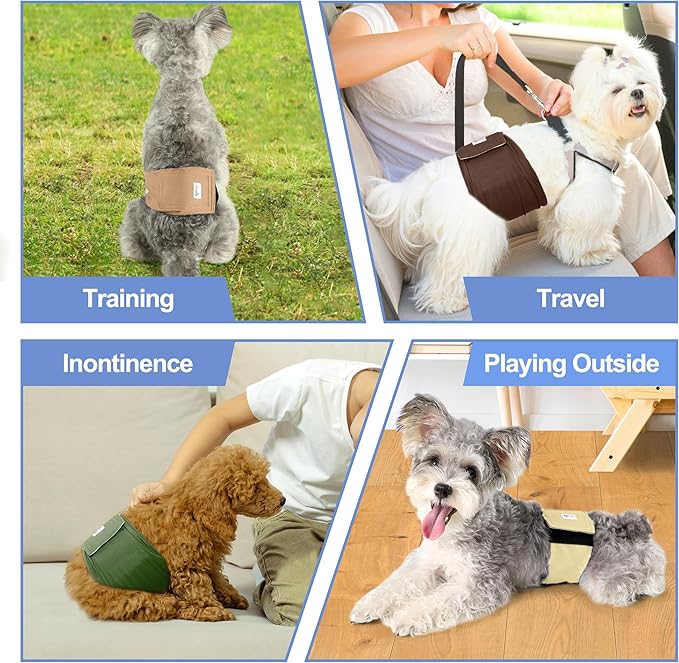 5 Pack Dog Diapers Male Reusable, Premium Belly Bands for Male Dogs, High Absorbing Male Dog Pee Wraps for Doggie in Incontinence or Excitable Urination and Training Gray,Green,Brown XXL