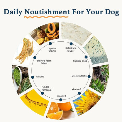 Dog Allergy Chews, Dog Probiotics for Itchy Skin Dog Allergy Relief Bites Skin and Coat Supplement Immune Support with Omega 3 Fish Oil Colostrum for Dog Seasonal Allergies Itchy Skin and Ear 120ct