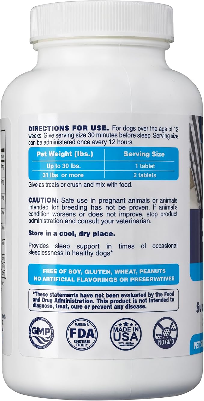 Dog Sleep Aid for Dogs, Better Than Melatonin or Calming Chews Only, Best Sleeping Pills + Melatonin, 120 Tablets, Puppy Sleep Aid, USA