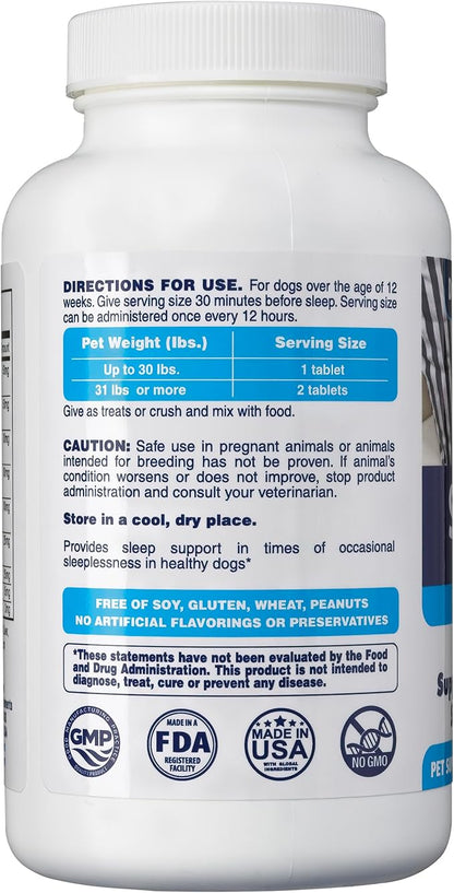 Dog Sleep Aid for Dogs, Better Than Melatonin or Calming Chews Only, Best Sleeping Pills + Melatonin, 120 Tablets, Puppy Sleep Aid, USA