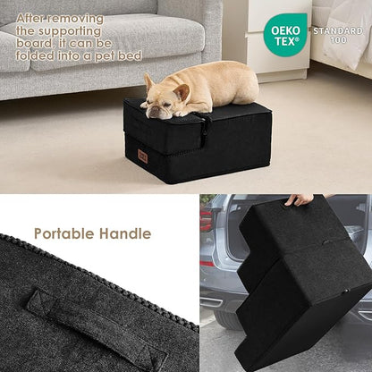 EHEYCIGA Dog Stairs for Small Dogs 13.5" H, 3-Step Dog Steps for Couch Sofa and Chair, Pet Steps for Medium Cats, Non-Slip Balanced Pet Ramp Indoor, Black