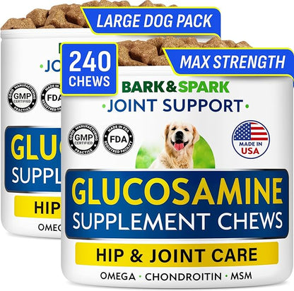 Glucosamine Chondroitin Dog Hip & Joint Supplement - Joint Pain Relief - Hip & Joint Chews for Dogs - Joint Support Large Breed - Senior Doggie Vitamin Pills Joint Health - (240 Treats - Chicken)