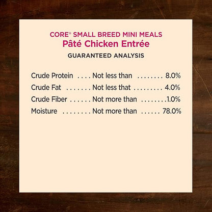 Wellness CORE Small Breed Mini Meals Pate Adult Wet Dog Food, Grain Free, Natural, Chicken Entrée Recipe, 3 oz, Pack of 12 Pouches