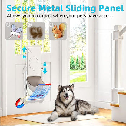 3-Flap Never Rust Extra Large Dog Door for Doors with Sliding Lock Panel, Steel Frame and Telescoping Tunnel, Extreme Weather Durable Doggy Door （Pets Up to 220 Lb）