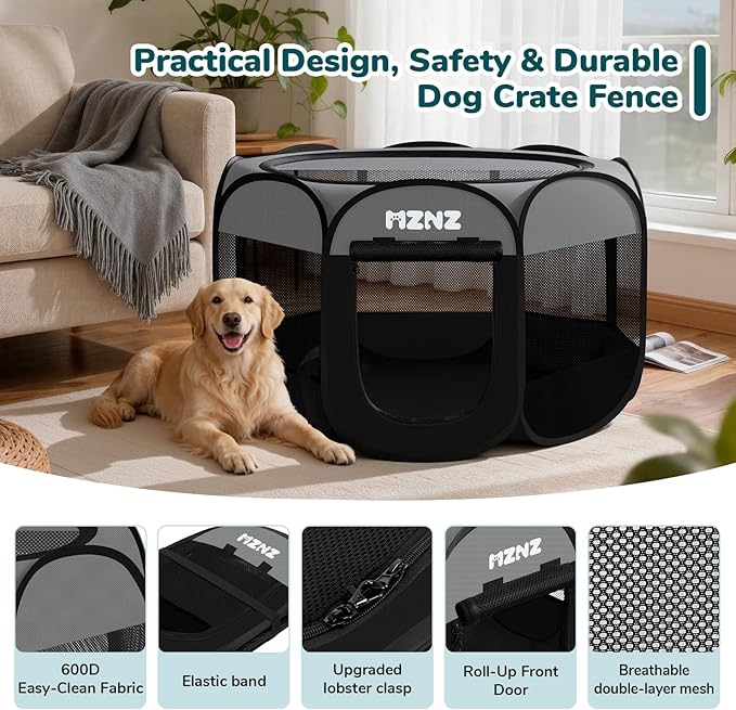 Dog Playpen, Portable Puppy Pet Crate Indoors for Small/Medium/Large Dogs Cats Rabbits, Foldable Dog Cage Enclosure for Outdoor, Pop Up Dogs Tent Kennel with Carrying Case, Dark Grey