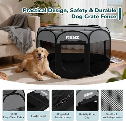 Dog Playpen, Portable Puppy Pet Crate Indoors for Small/Medium/Large Dogs Cats Rabbits, Foldable Dog Cage Enclosure for Outdoor, Pop Up Dogs Tent Kennel with Carrying Case, Dark Grey