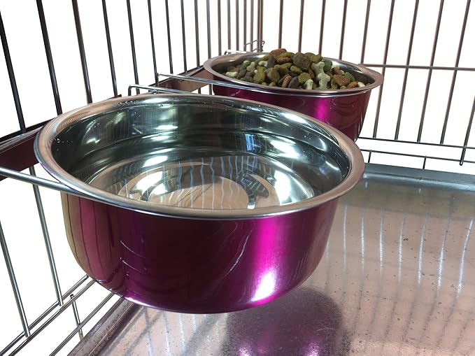 Ellie-Bo Pair of Dog Bowls for Crates, Cages or Pens and 3 Sizes (2.0Ltr Large, Pink)