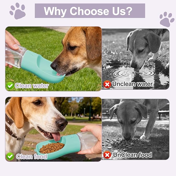 Dog Water Bottle, Portable Water Bottle with Food Container for Dogs Cat Pet Hiking Walking Travel Camping, Leak-Proof Dog Water Bowl Dispenser with Feeder Function Puppy Essentials
