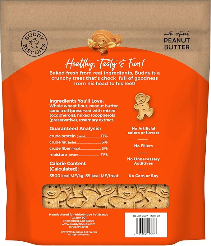 Buddy Biscuits Bag of Crunchy Dog Treats Made with Natural Peanut Butter, 3.5 lbs. (Pack of 2)