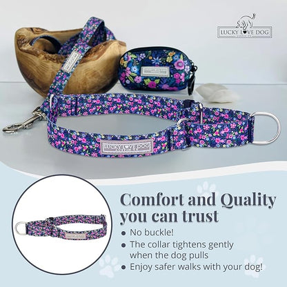 Lucky Love Dog Martingale Dog Collar - Adjustable, No-Slip, Durable, & Soft Webbing Collar for Male and Female Dogs Ideal for Training & Walking - Primrose, Large