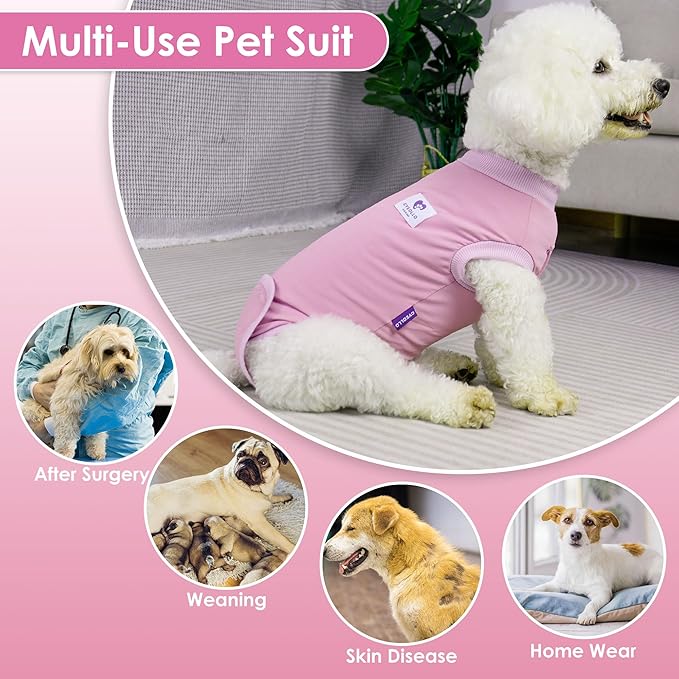 cyeollo Dog Surgery Recovery Suit for Female Male Dogs Cats Soft Breathable Dog Onesie After Spay, Neuter, Anti-Licking Pet Surgical Recovery Snugly Suit Bodysuit, Pink, XS