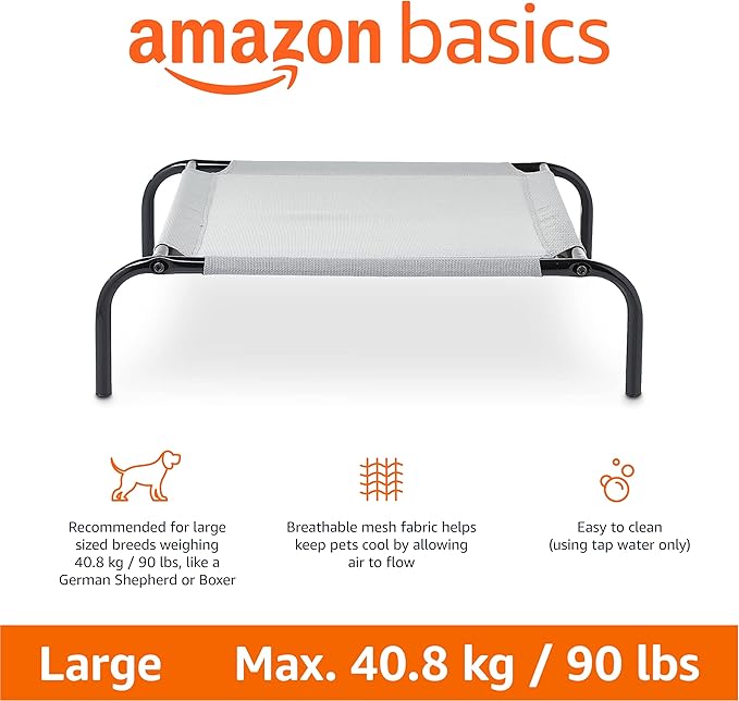 Amazon Basics Cooling Breathable Elevated Dog Bed with Metal Frame for Large Dogs, 51" x 31" x 8", Grey