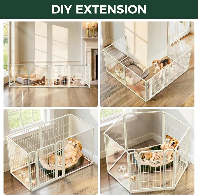 FXW AuraSpace Pro Acrylic & Wire Mesh Indoor Dog Playpen, 32" Height 6 Panels Metal Dog Pen for Small and Medium Dogs, White│Patented