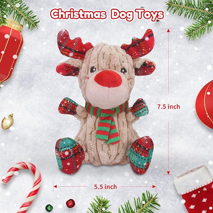 Christmas Dog Toys, Funny Squeaky Reindeer Toy with Crinkle Paper Attract Pets, Interactive Plush Chew Toys, Adorable Christmas Elk Dog Gifts for Small Medium Large Dogs