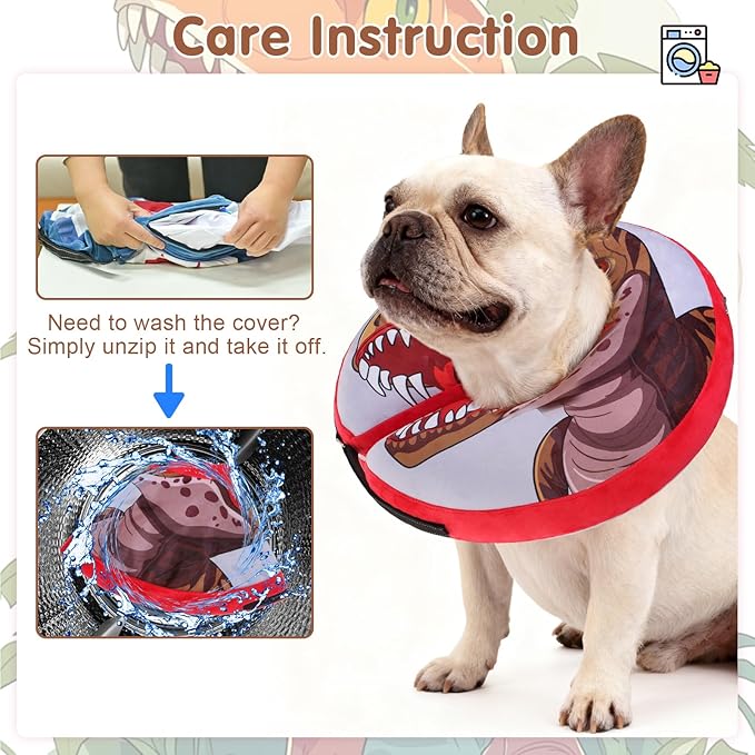 BEAUTYZOO Dog Cone Alternative After Surgery for Large Medium Small Dogs, Soft Inflatable Cone Collar for Dogs Cats, Pet Neck Donut E Collar Dog Recovery Collars to Stop Licking, Dinosaur, L