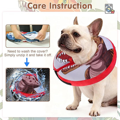 BEAUTYZOO Dog Cone Alternative After Surgery for Large Medium Small Dogs, Soft Inflatable Cone Collar for Dogs Cats, Pet Neck Donut E Collar Dog Recovery Collars to Stop Licking, Dinosaur, L