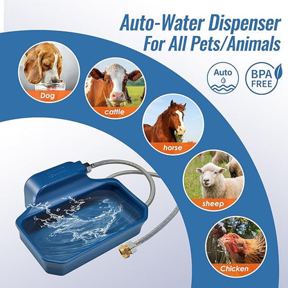 PETIMI Automatic Water Dispenser for Dogs/Cats, 1 Gallon Auto-Fill Dog Water Bowl Dispenser for Indoor/Outdoor, Large Water Feeder for Pets/Livestock, BPA-Free, Wide Mouth, Fits GHT 3/4" Faucet, Blue