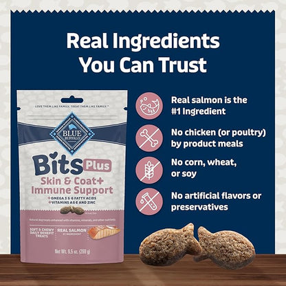Blue Buffalo Blue Bits Plus Skin & Coat and Immune Support Dog Treats, Salmon, 9.5-oz. Bag (Pack of 2)